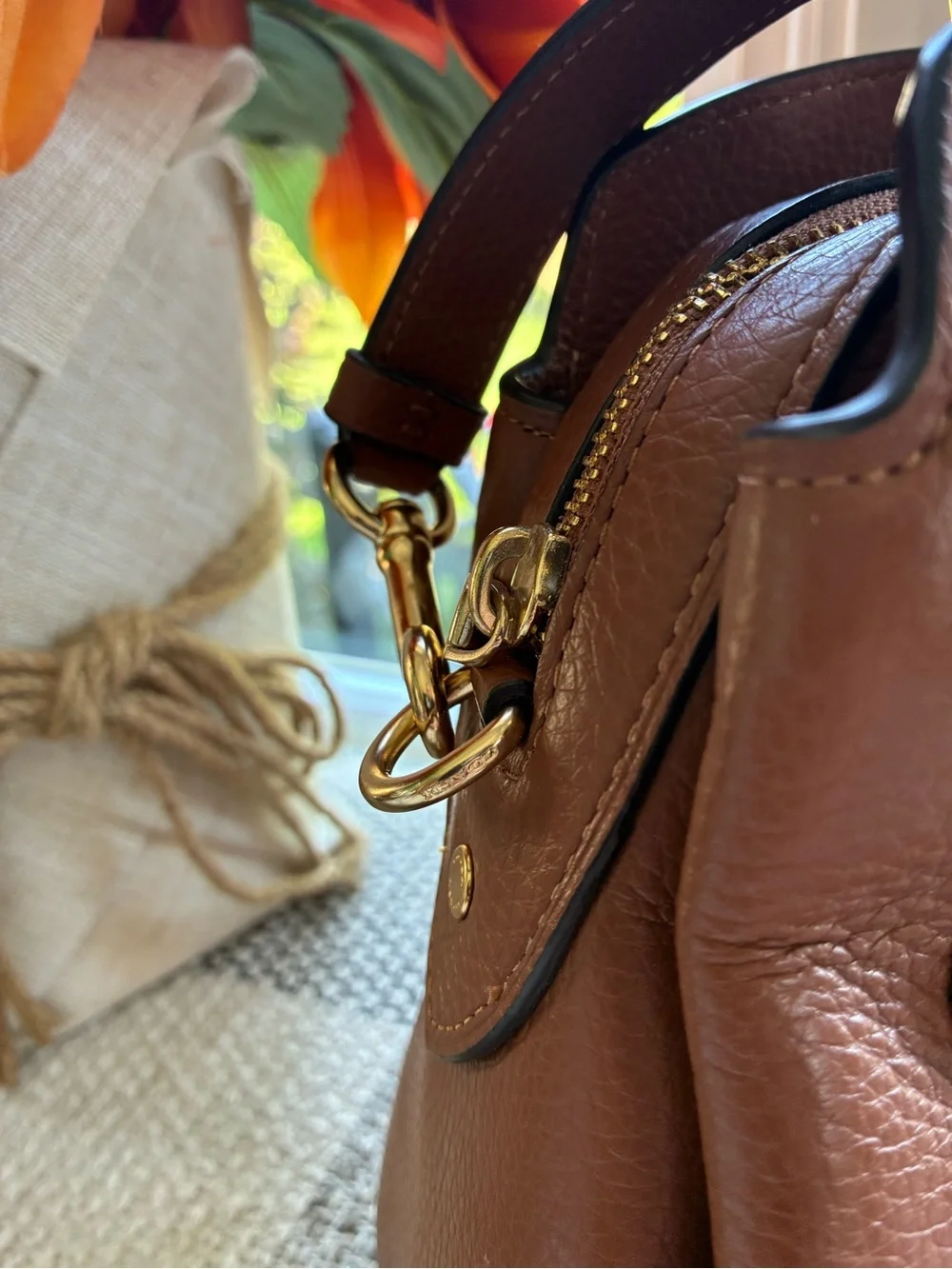 Coach Lillie Leather Carryall Crossbody with Floral Applique Daisy, 2848, Large